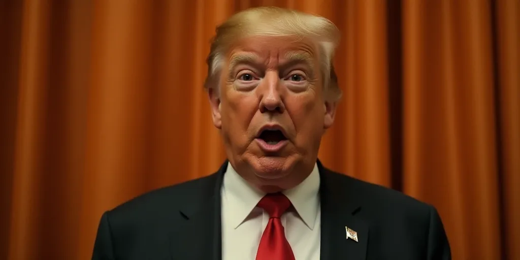 a close up of a person wearing a suit and tie with a surprised look on his face and a curtain behind