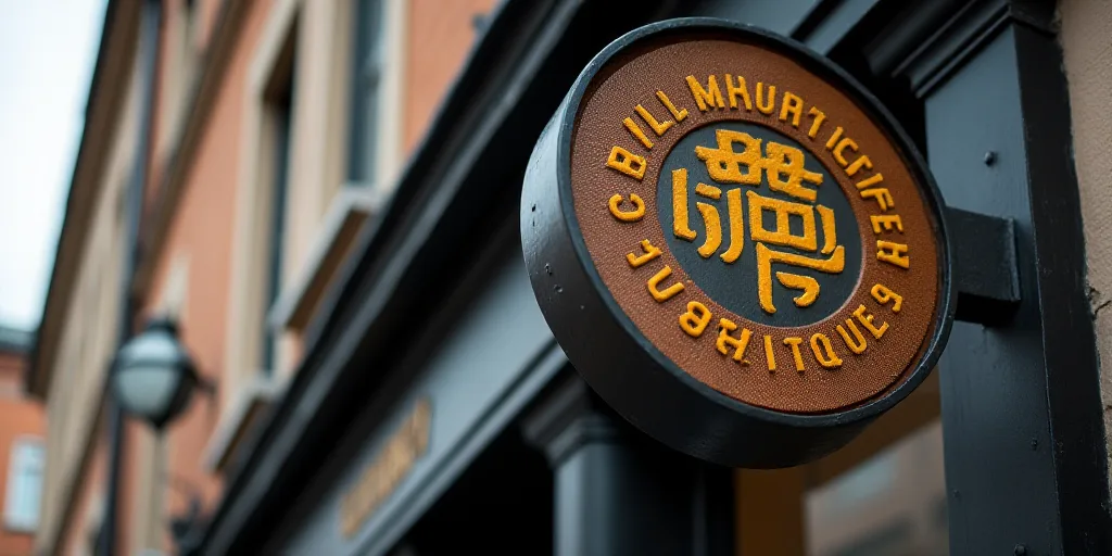 a close up of a sign on a building with a logo on it that says cibanco on it, Cui Bai, cgi, a flemis