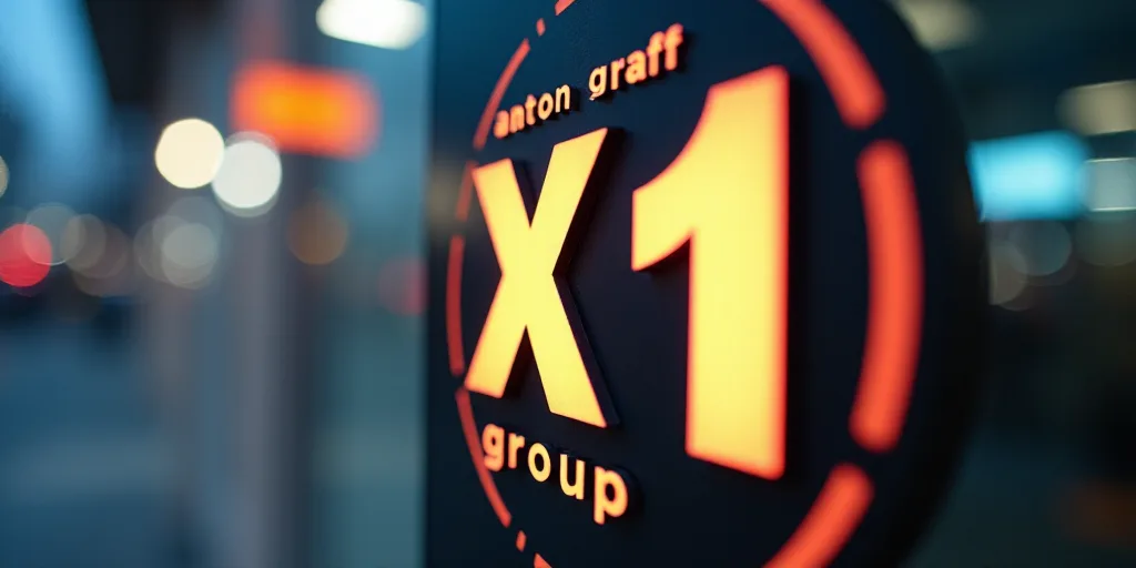 a close up of a sign with a logo on it that says x1 and the word'group ', Anton Graff, m, a stock ph