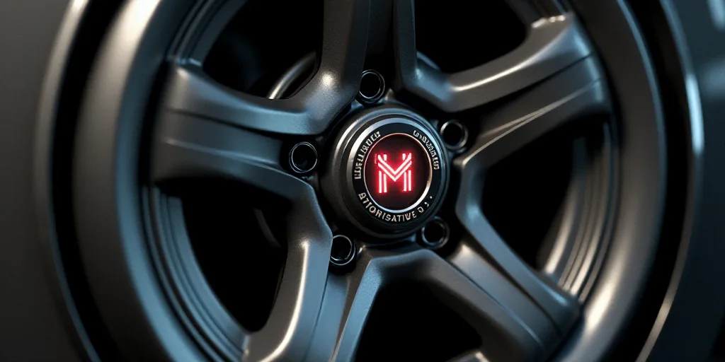 a close up of a wheel with a logo on it's center piece and some speakers on the side, Bernd Fasching