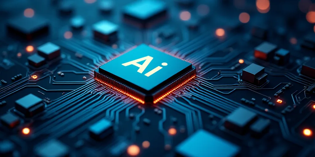 a computer chip with the word ai on it surrounded by icons of other electronic devices and symbols o