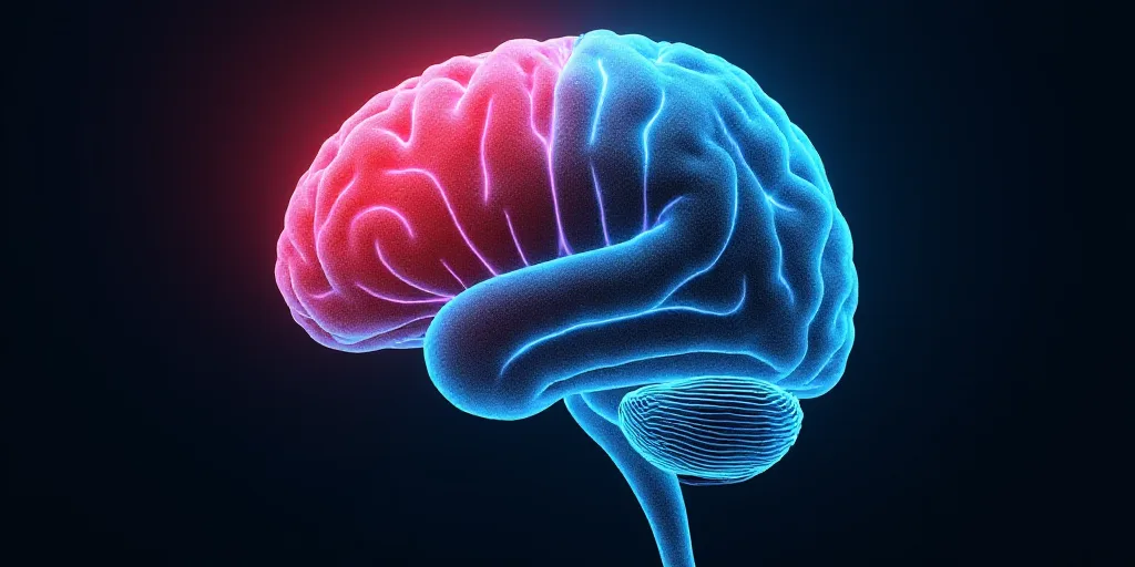 a computer image of a human brain with a highlighted part of the brain highlighted in blue and red c