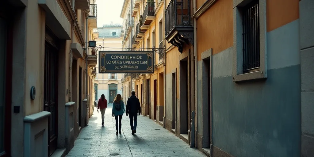 a couple of people walking out of a building with a sign above it that says conduf de los usuarios d