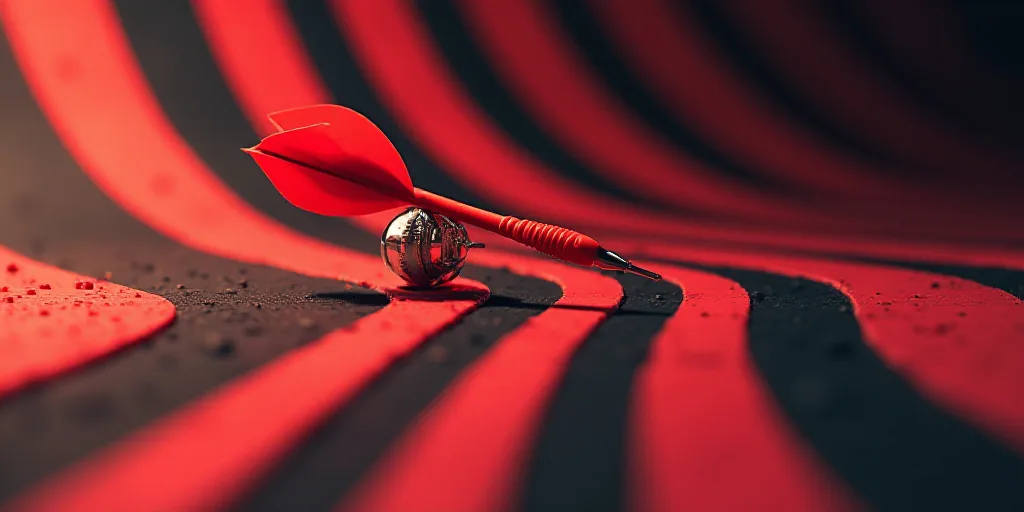 a dart hitting a target in the center of a line of red and black lines with a dart hitting it, Andri