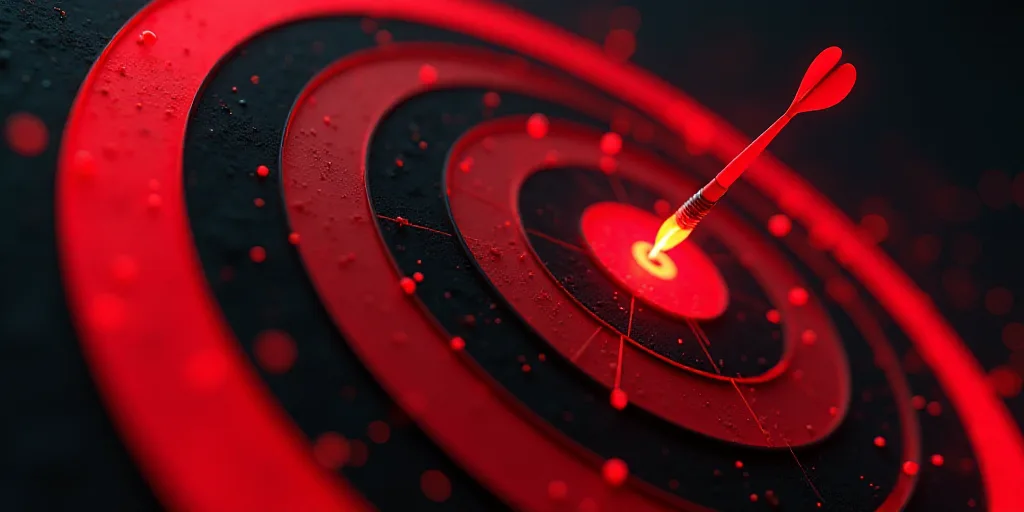 a dart hitting a target in the center of a line of red and black lines with a dart hitting it, Andri