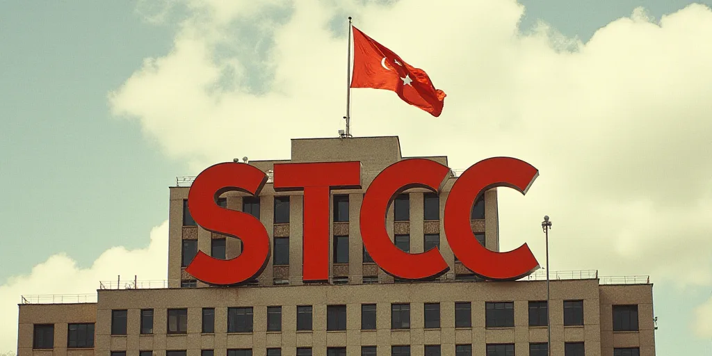 a flag on top of a building with a sign in front of it that says stcc and a flag on top of a buildin