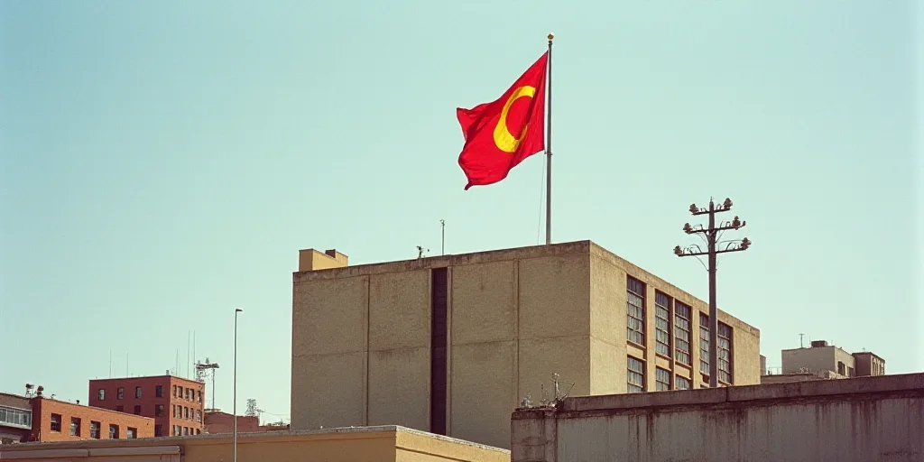 a flag on top of a building with a sign in front of it that says stcc and a flag on top of a buildin