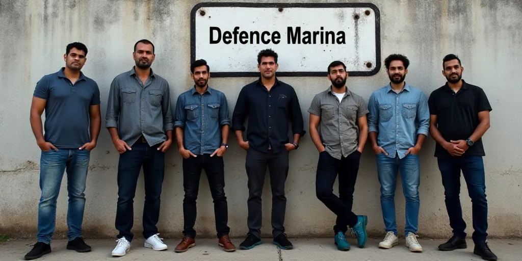 a group of men standing next to each other in front of a wall with a sign on it that says defense ma