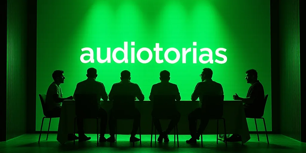 a group of people sitting at a table with a sign behind them that says audiotorias colombia and a gr