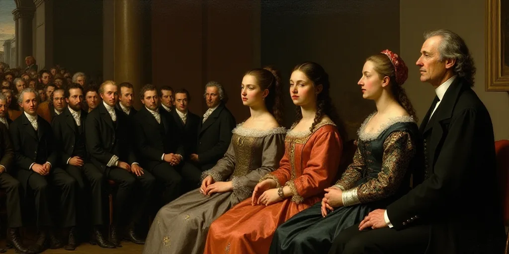 a group of people sitting next to each other in front of a crowd of people in suits and ties, Élisa