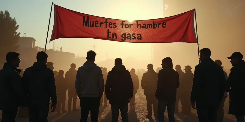 a group of people standing around each other with a banner over them that says muertes for hambre en