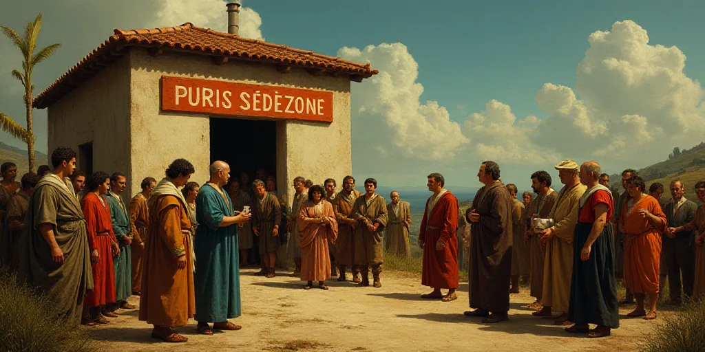 a group of people standing around a building with a sign on it that says puris sedezone, Ceferí Oli