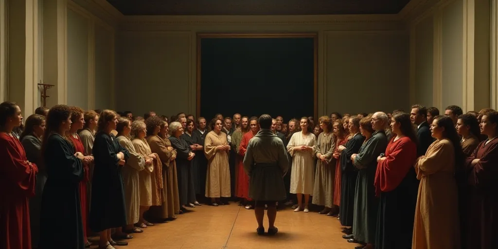 a group of people standing in front of a crowd of people in a room with a screen on the wall, Aracel