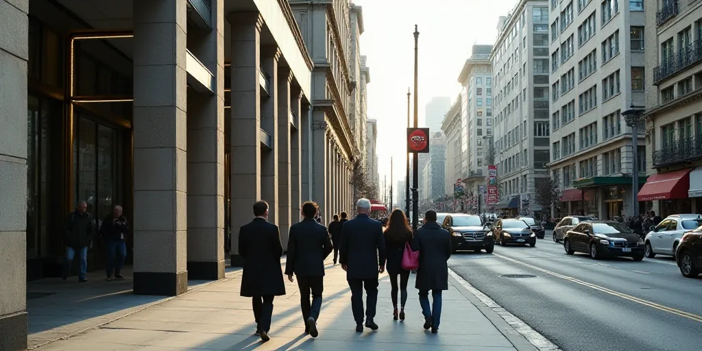 a group of people walking down a street next to a building with a sign on it that says gm silao, Dav