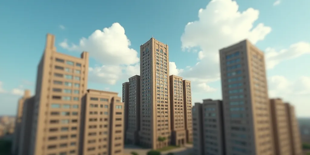 a group of tall buildings with a sky background and a few clouds in the sky above them, with a few b