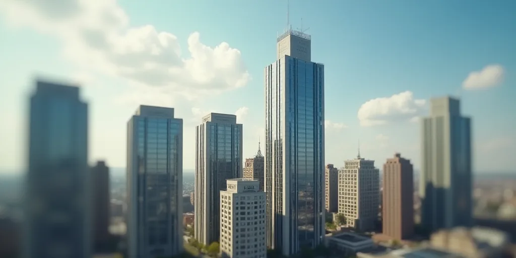 a group of tall buildings with a sky background and a few clouds in the sky above them, with a few b