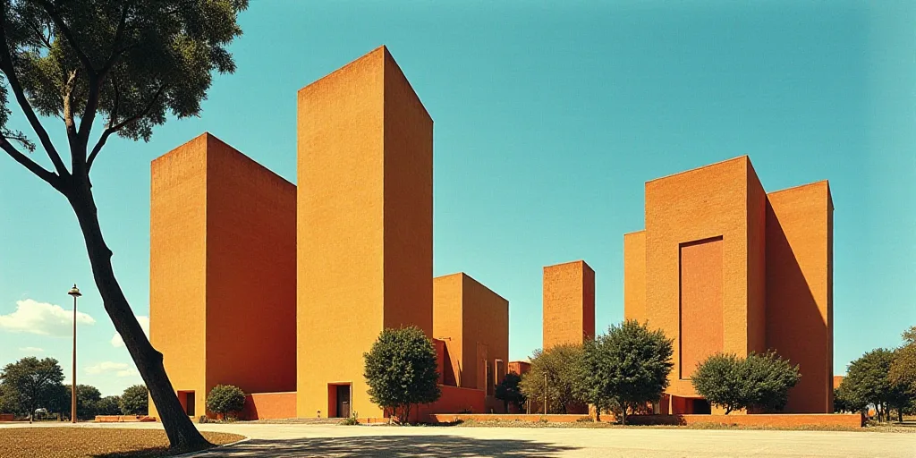 a group of tall buildings with a sky background and a tree in the foreground with a blue sky, David