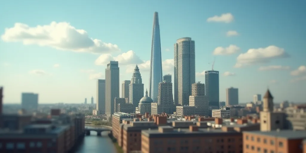 a group of tall buildings with a sky background and a few clouds in the sky above them, with a few b