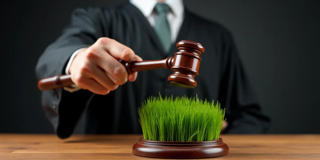 a judge is holding a gaven over a small green plant on a wooden table with a wooden base, Edi Rama,