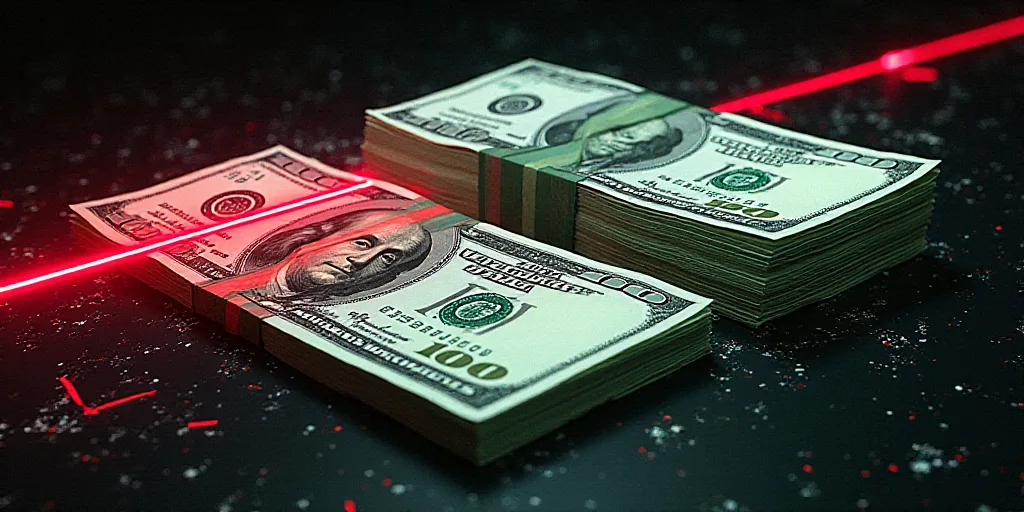 a large amount of money is shown in this image with a red line going through it and a red line going