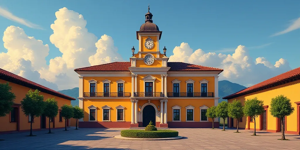 a large building with a clock tower and a clock on the top of it's roof and a clock tower on the top