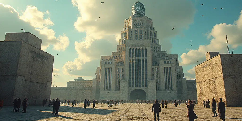 a large building with a tower that has a clock on it and people standing around it in a city, Bracha