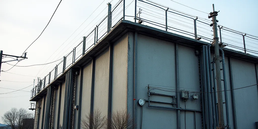 a large building with many wires and wires on it's sides and a sign that says, c f e, Ceferí Olivé