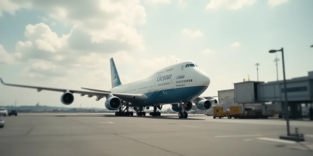 a large jetliner sitting on top of an airport tarmac next to a loading dock and a loading platform,