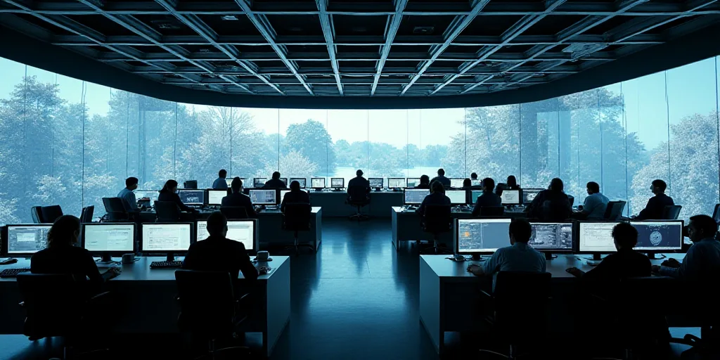 a large room with a lot of monitors and people working on it in it's center area,, Andreas Gursky, w