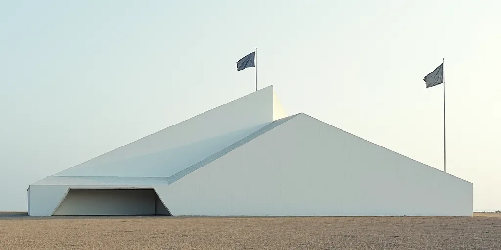 a large white building with a flag on top of it's roof and a flagpole in the background, Anne Rigney
