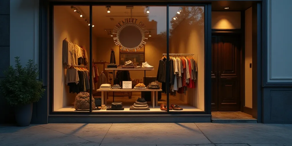 a logo for a company that sells accessories and accessories for sale in the store's storefront windo