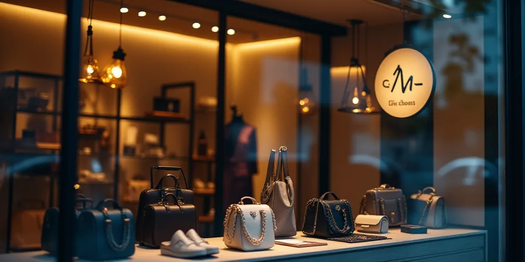 a logo for a company that sells accessories and accessories for sale in the store's storefront windo