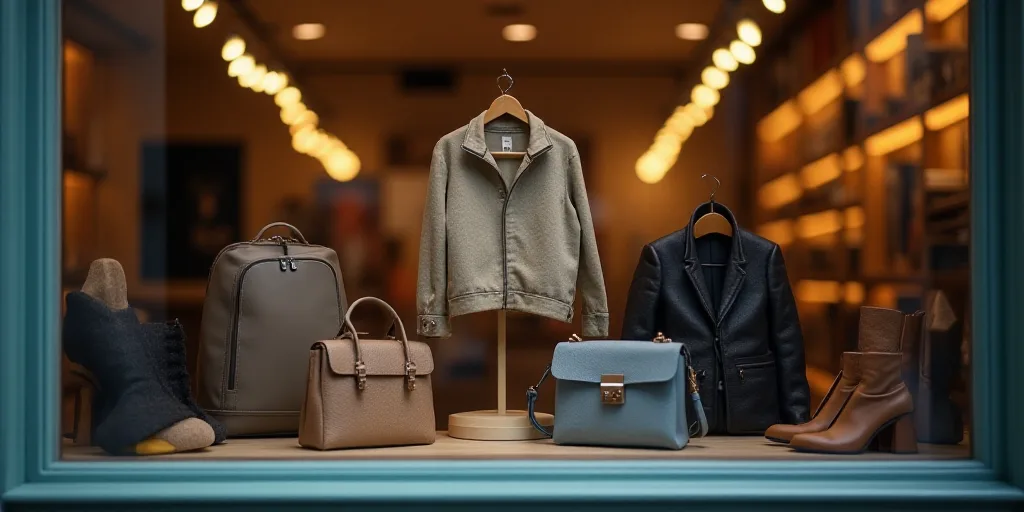 a logo for a company that sells accessories and accessories for sale in the store's storefront windo