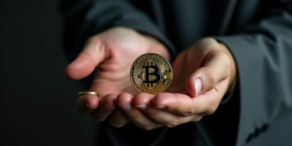 a man holding a bit coin in his hand with a ring on it's finger and a ring on his thumb, Daren Bader