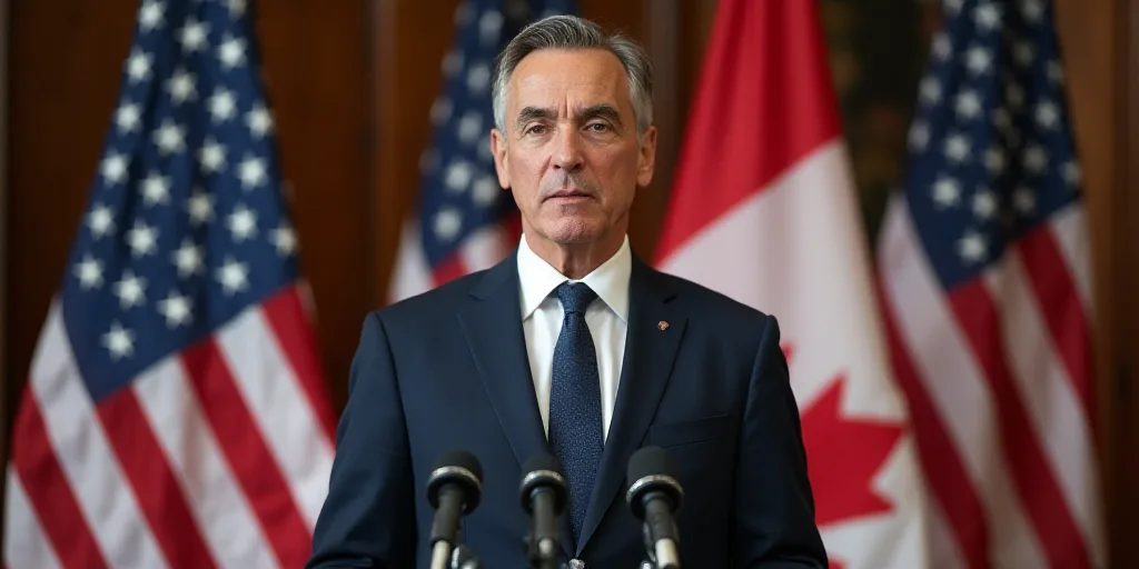 a man in a suit and tie standing in front of two flags and a microphone in front of him, Americo Mak