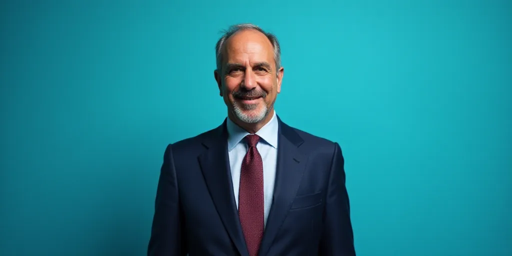 a man in a suit and tie standing in front of a blue background with a caption that reads el paso ros