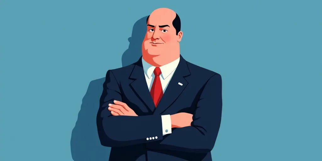 a man in a suit and tie with his arms crossed and his arms crossed, with a blue background, Fernando