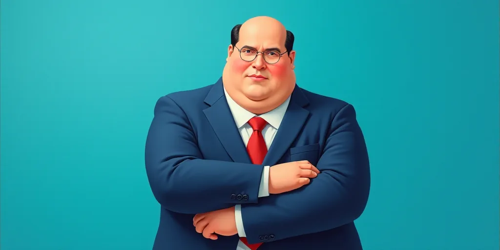 a man in a suit and tie with his arms crossed and his arms crossed, with a blue background, Fernando