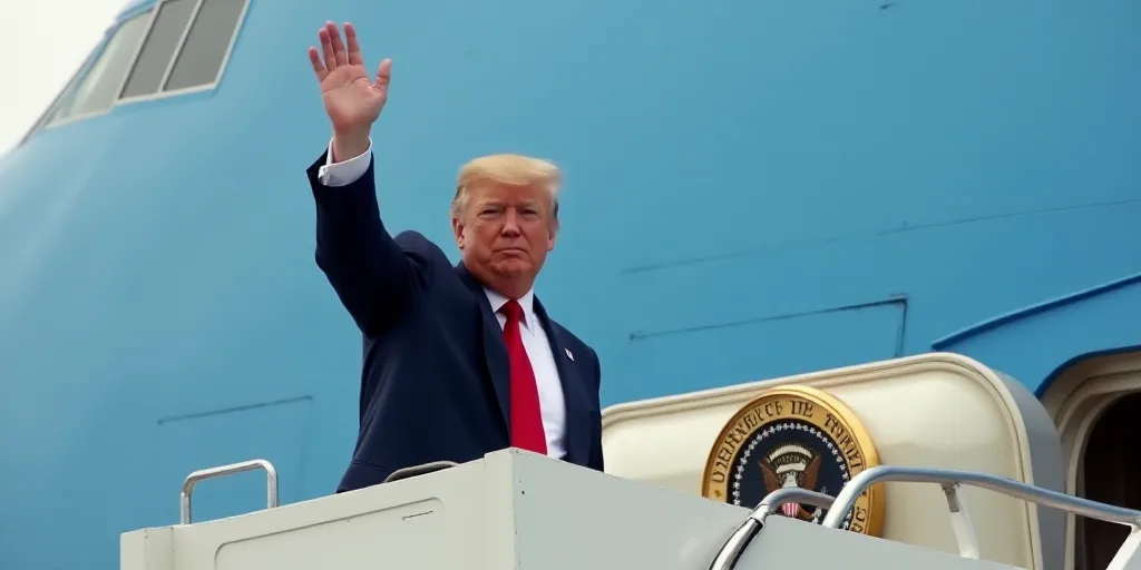 a man in a suit waves from a balcony on a plane as president donald trump waves to the crowd, Donald