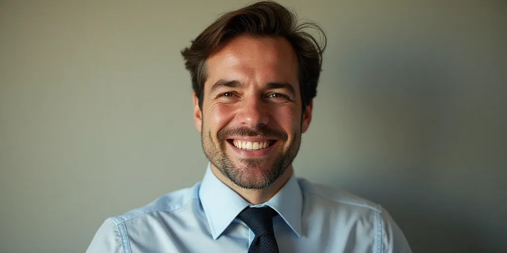 a man in a tie is smiling for the camera with a caption in spanish above him that reads, enrique cam