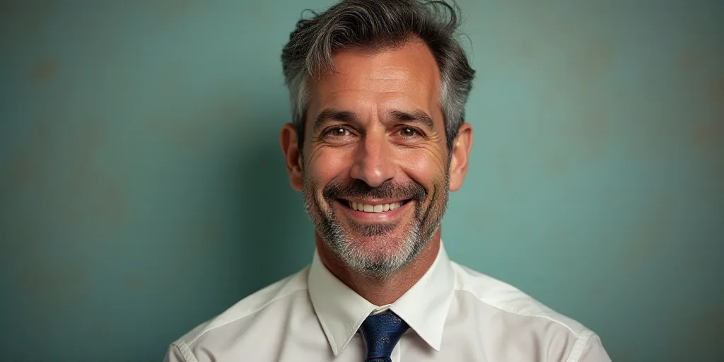 a man in a tie is smiling for the camera with a caption in spanish above him that reads, enrique cam