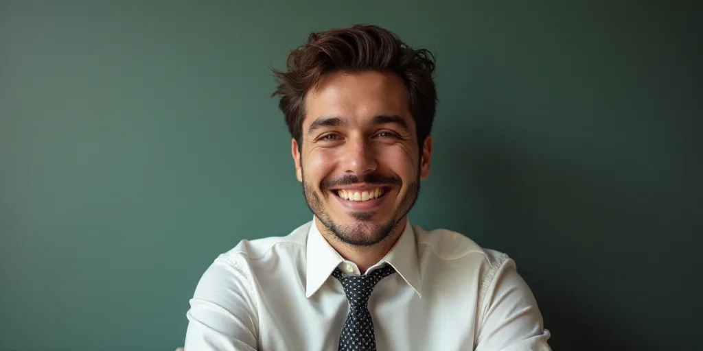 a man in a tie is smiling for the camera with a caption in spanish above him that reads, enrique cam