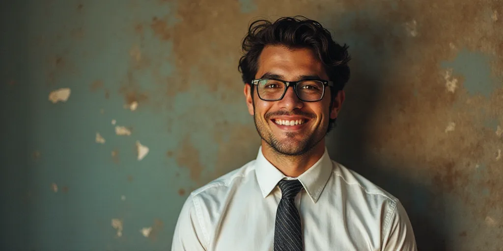 a man in a tie is smiling for the camera with a caption in spanish above him that reads, enrique cam
