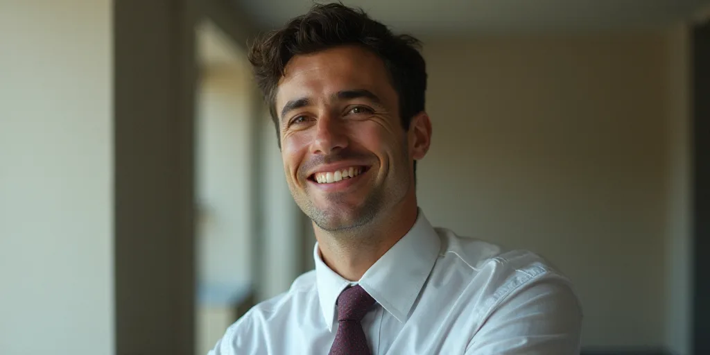 a man in a tie is smiling for the camera with a caption in spanish above him that reads, enrique cam