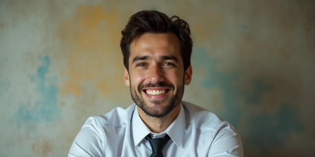 a man in a tie is smiling for the camera with a caption in spanish above him that reads, enrique cam