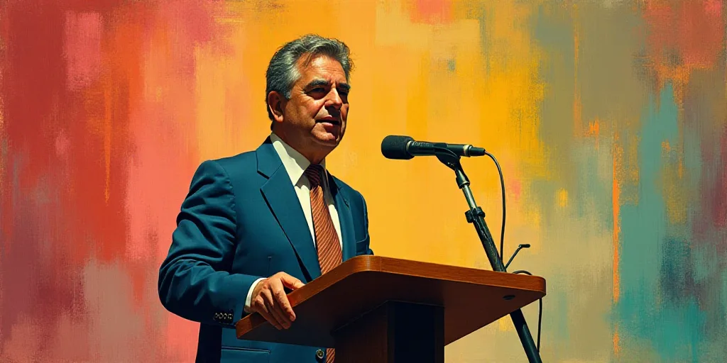 a man standing at a podium with a microphone in front of him and a sign behind him that says sinaloa