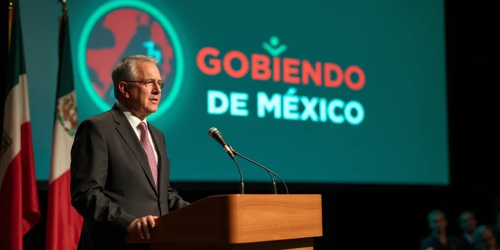 a man standing at a podium with a microphone in front of him and a sign behind him that says gobiend