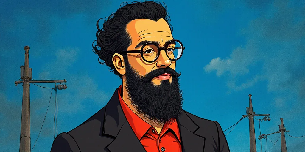 a man with a beard and glasses standing in front of a blue background with the words, el pasonista,