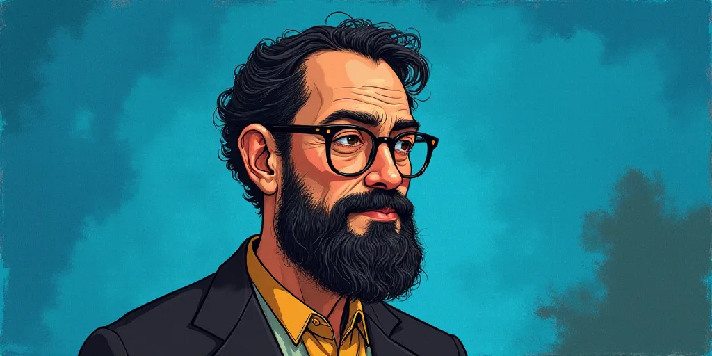 a man with a beard and glasses standing in front of a blue background with the words, el pasonista,