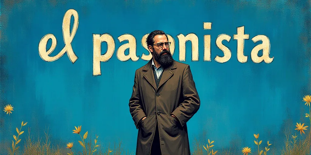a man with a beard and glasses standing in front of a blue background with the words, el pasonista,
